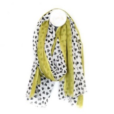 White & Lime Cotton Scarf with  Black Heart Print by Peace of Mind